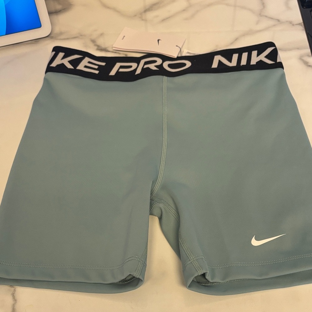 Nike Pro Teal Shorts with Black Waistband